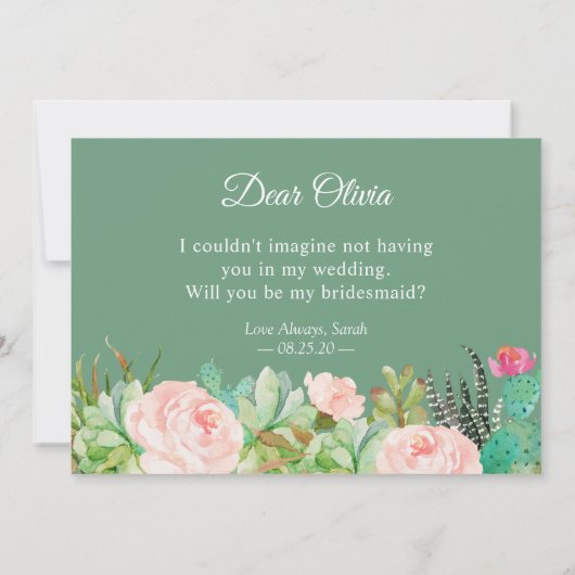 Sukkulente Kaktus Floral werden Sie meine Brautfra Einladung (Rückseite)