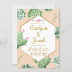 Sukkulente Kaktus Hochzeitseinladung Gold und Rosa Einladung