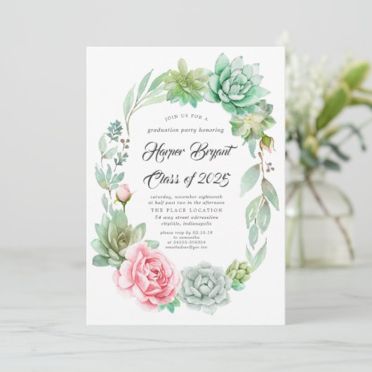 Sukkulente - Klasse des Abschlusses 2019 Einladung (Stehend Vorderseite)