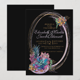 Sukkulente, lila, schwarze, virtuelle Hochzeit Einladung