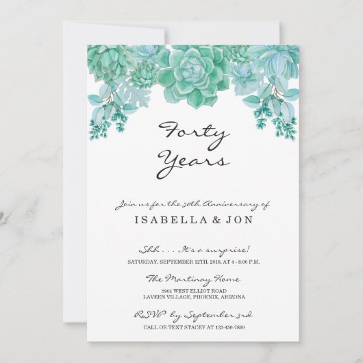 Sukkulente Party Einladung zum Hochzeitstag (Vorderseite)