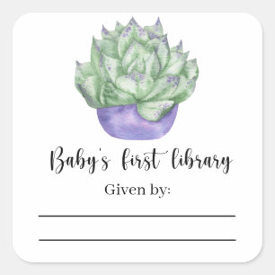 Sukkulente Pflanze - Baby Shower Exlibris Quadratischer Aufkleber