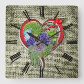 Sukkulente Pflanze im Herzen Quadratische Wanduhr (Vorderseite)