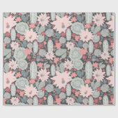 Sukkulente Pflanze und Kaktusmuster in rosa Minze Geschenkpapier (Flach)
