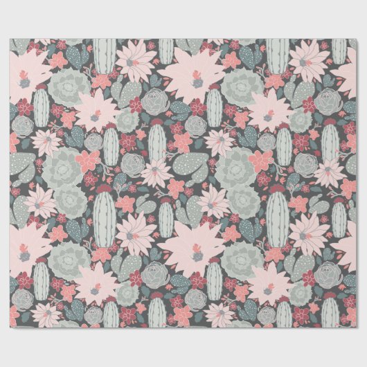 Sukkulente Pflanze und Kaktusmuster in rosa Minze Geschenkpapier (Flach)