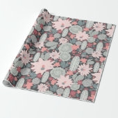 Sukkulente Pflanze und Kaktusmuster in rosa Minze Geschenkpapier (Ungerollt)