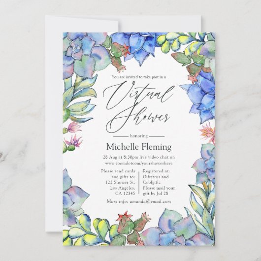 Sukkulente Pflanze Virtual Dusche Einladung (Vorderseite)