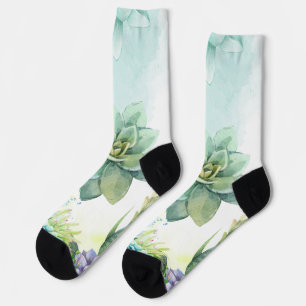 Sukkulente Pracht auf einem Paar Crew-Socken. Socken