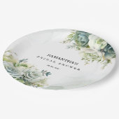 Sukkulente, Rose und grünes Brautparty Pappteller (Schrägansicht)