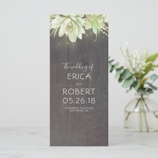 Sukkulente rustikale Hochzeitsprogramme Programm (Stehend Vorderseite)
