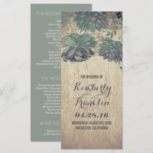 Sukkulente Rustikale Hochzeitsprogramme Programm (Vorne/Hinten)