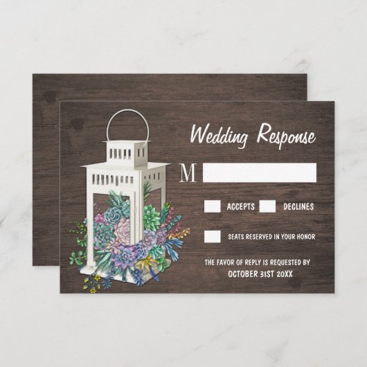 Sukkulente Rustikale Holzlattern Hochzeitskarten RSVP Karte (Vorne/Hinten)