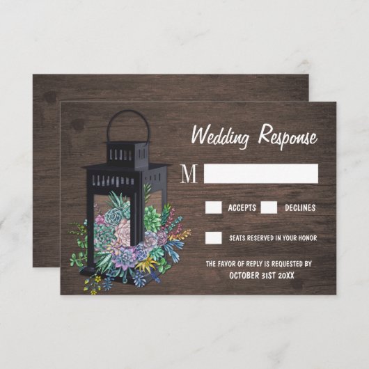 Sukkulente Rustikale Holzlattern Hochzeitskarten RSVP Karte (Vorne/Hinten)