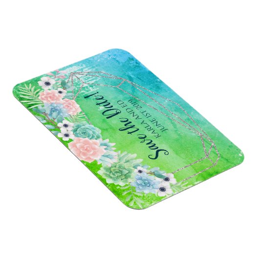 Sukkulente Save the Date geometrisch Magnet (Rechte Seite)