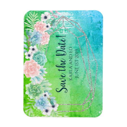 Sukkulente Save the Date geometrisch Magnet (Vertikal)