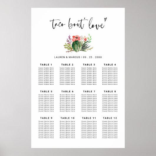 Sukkulente Taco-Bout-Liebe Hochzeitstabelle Poster (Vorne)