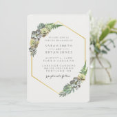 Sukkulente und geometrische Hochzeit Gold Einladung (Stehend Vorderseite)