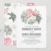 Sukkulente und rosa Blume Elegante Einfache Hochze Einladung (Vorne/Hinten)