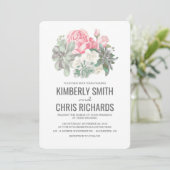 Sukkulente und rosa Blume Elegante Einfache Hochze Einladung (Stehend Vorderseite)