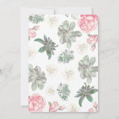 Sukkulente und rosa Blume Elegante Einfache Hochze Einladung (Rückseite)