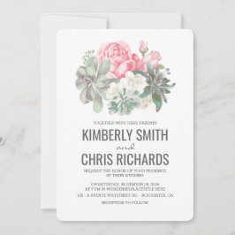 Sukkulente und rosa Blume Elegante Einfache Hochze Einladung