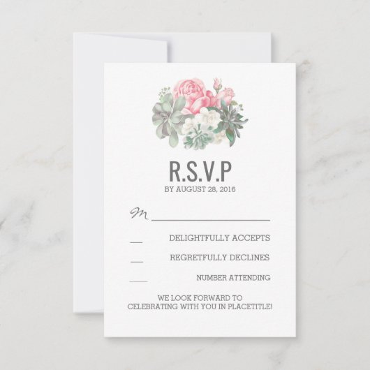 Sukkulente und rosa Florale Hochzeitskarten RSVP Karte (Vorderseite)