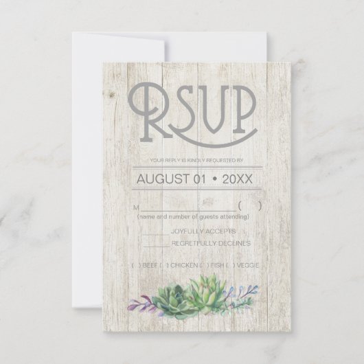 Sukkulente und Rustikale Holzhochzeit RSVP ID515 Karte (Vorderseite)