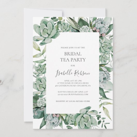 Sukkulente Vegetation | Bridal Tea Party Einladung (Vorderseite)