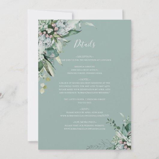 Sukkulente Vegetation | Die gesamte Seite in einer Einladung (Rückseite)