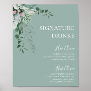 Sukkulente Vegetation Getränke mit grüner Signat Poster