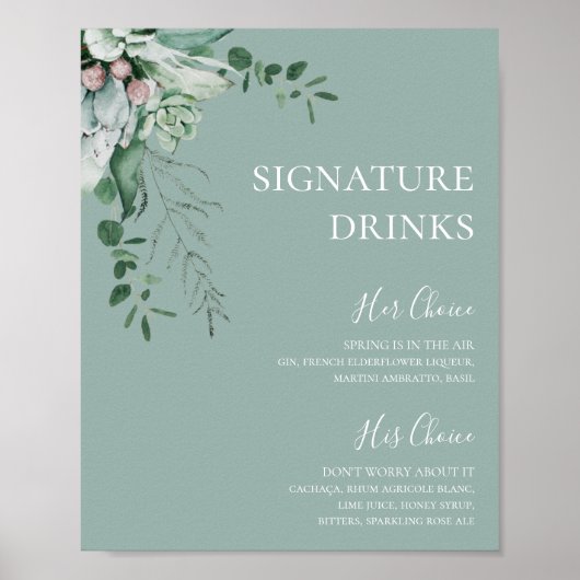 Sukkulente Vegetation | Getränke mit grüner Signat Poster (Vorne)