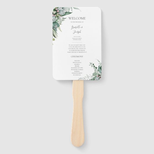 Sukkulente Vegetation | Hochzeitsprogramm Hand Fan Fächer (Vorderseite)