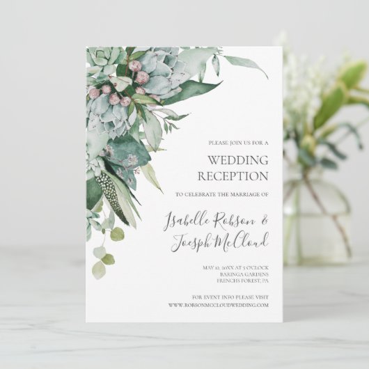 Sukkulente Vegetation | Sage Green Wedeption Empfa Einladung (Stehend Vorderseite)