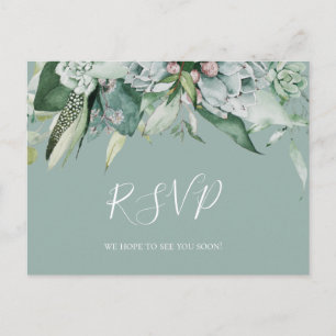 Sukkulente Vegetation Sage Wedding RSVP Postcard Postkarte