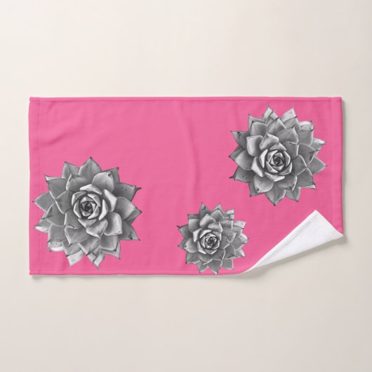 Sukkulente Wasserfarbe Grau auf Hot Pink Badhandtuch Set (Handtuch)