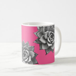 Sukkulente Wasserfarbe Grau auf Hot Pink Kaffeetasse