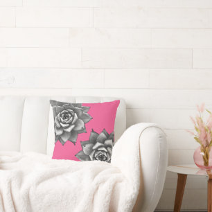 Sukkulente Wasserfarbe Grau auf Hot Pink Kissen