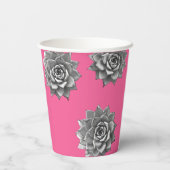 Sukkulente Wasserfarbe Grau auf Hot Pink Pappbecher (Rückseite)