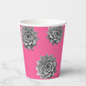Sukkulente Wasserfarbe Grau auf Hot Pink Pappbecher (Vorderseite)