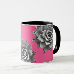 Sukkulente Wasserfarbe Grau auf Hot Pink Tasse