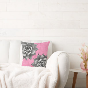 Sukkulente Wasserfarbe Grau auf Rosa Kissen