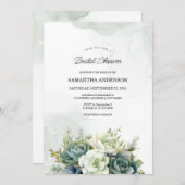 Sukkulente, weiße Rosen und grünes Brautparty Einladung (Vorne/Hinten)