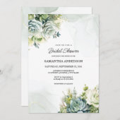 Sukkulente, weiße Rosen und grünes Brautparty Einladung (Vorne/Hinten)
