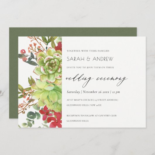 Sukkulente Wüstenkaktus Red Floral Wedite Einladun Dankeskarte (Vorne/Hinten)