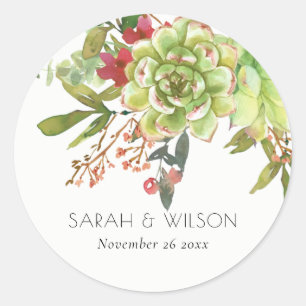 Sukkulente Wüstenkaktus Rote Flora Wasserfarbe Runder Aufkleber