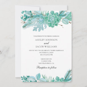 Sukkulenten-Einladung. Minze Hochzeit Kaktus. Flor Einladung