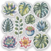 Sukkulenten-Garten-Aquarell Aufkleber (Vorderseite)