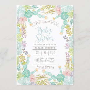 Sukkulenten-Garten-Aquarell Babyparty-Einladung Einladung