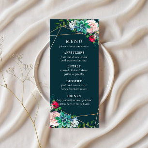 Sukkulenten & Gold Chic Hochzeitsmenü Werbekarte