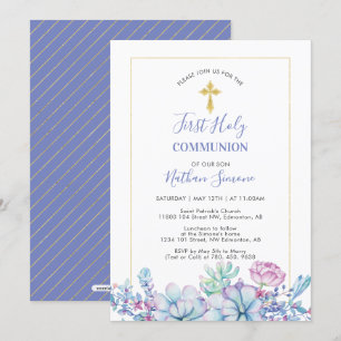 Sukkulenten & Kreuz    Erste heilige Kommunion Einladung